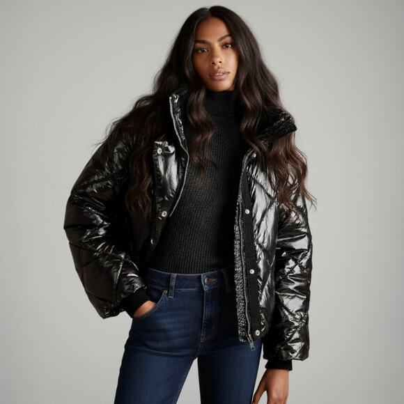 Banana Republic Estrella Quilted Puffer Jacket Black Size Large - Picture 1 of 8